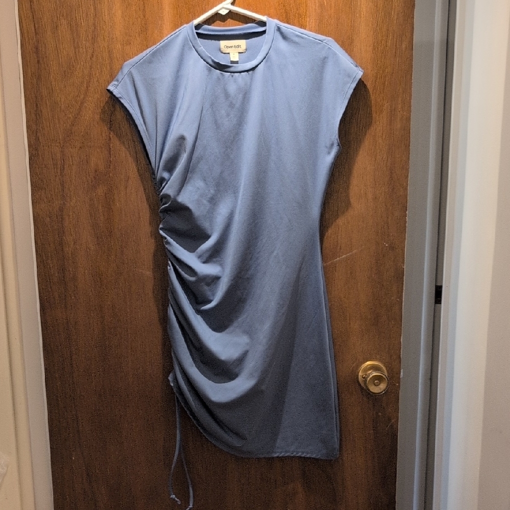 Side-Ruched Sky Blue Mini Dress